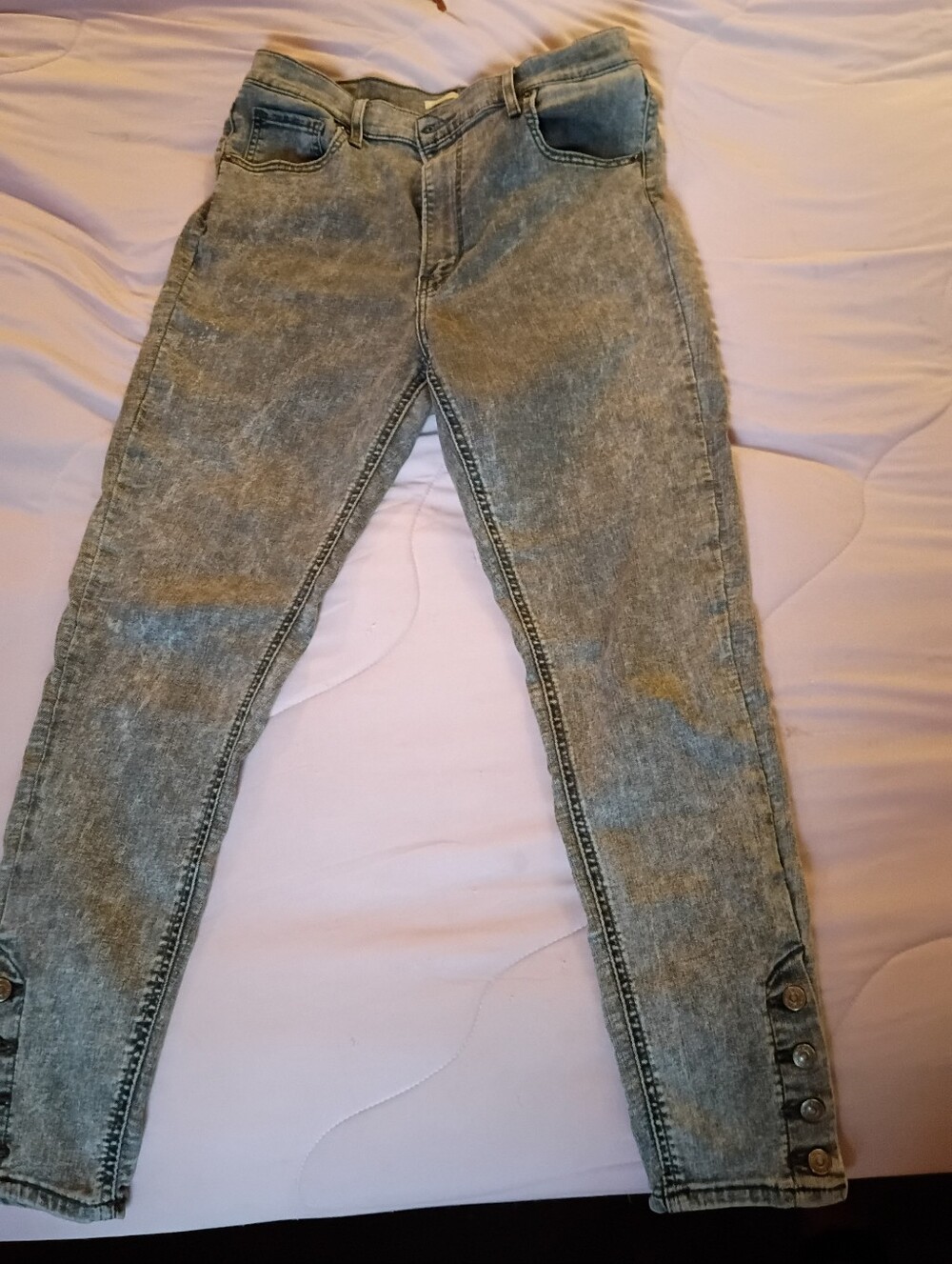 Levis Mile High Waisted Grey Acid Washed Skinny Jeans, With 4 Levi's Button Hems